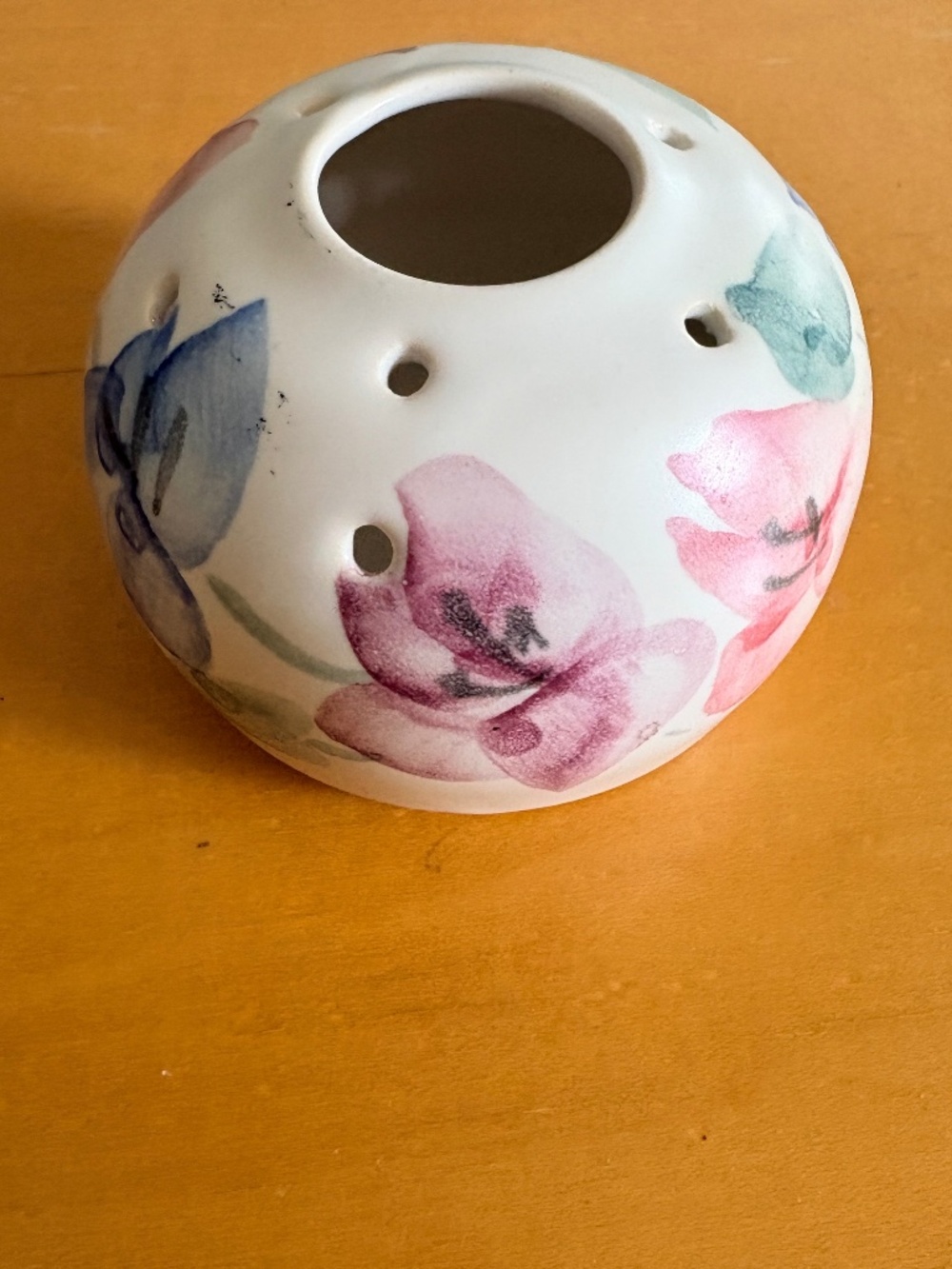 Vintage floral ceramic posy vase / flower frog / ikebana vase
